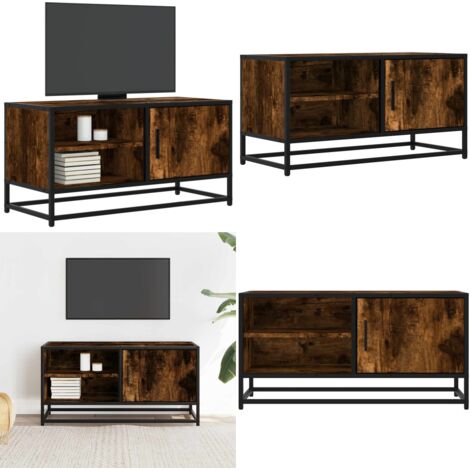 Mueble TV metal y madera ingeniería roble humo 80x34,5x40 cm - Mueble de sala - Mueble de dormitorio