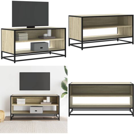 Mueble TV metal y madera ingeniería roble Sonoma 91x40x46 cm - Mueble de sala - Mueble de dormitorio