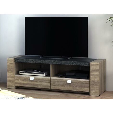 Mueble TV con acabado de roble claro y 2 cajones 160 cm ARAGON - Miliboo