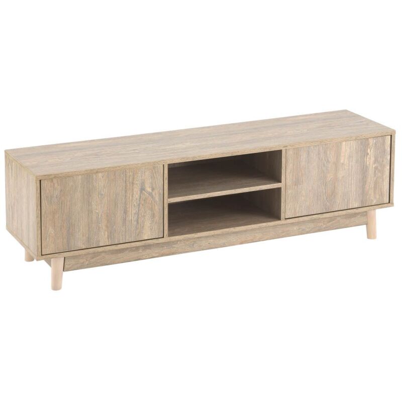 

Mueble TV minimalista de madera marrón con 2 puertas de 41x37x140 cm