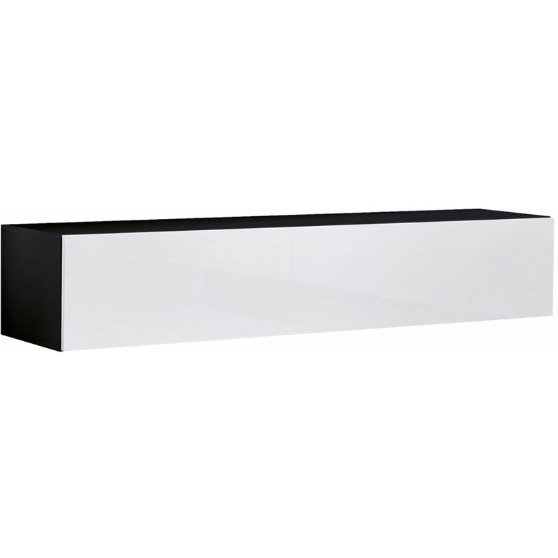 Design Ameublement - Meuble TV 1 porte | 160 x 30 x 40cm | Noir et Blanc Finition brillante | Modèle NORA