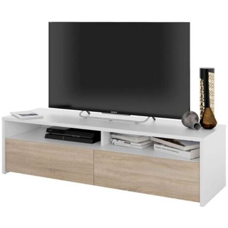 Mueble TV modelo Marisa en roble canadian y blanco Artik. 130 cm (Ancho) x 3 cm (Alto) x 40 cm (Fondo)
