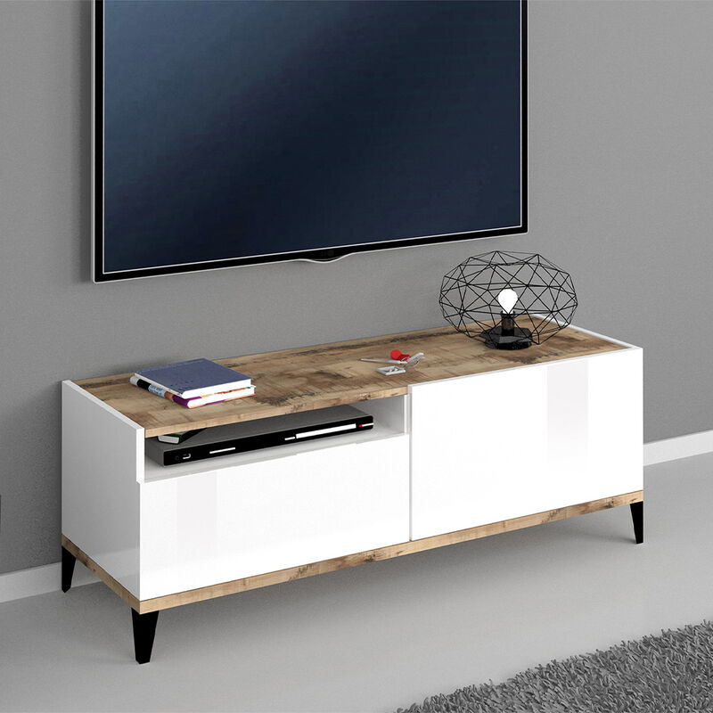 

Mueble TV moderno con cajonera 120x40 cm madera blanca brillante Gerald Wood