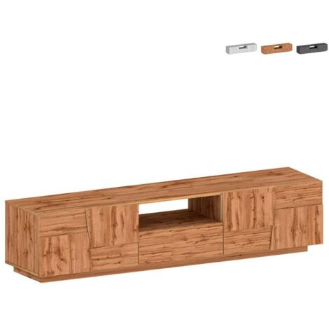 Mueble TV moderno con soporte, 4 puertas y cajón 220x45x46cm Chiron - Roble