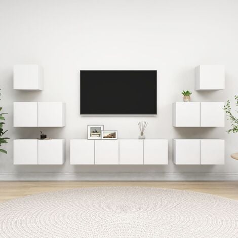 Mueble TV moderno lacado blanco y madera RITUEL - Miliboo