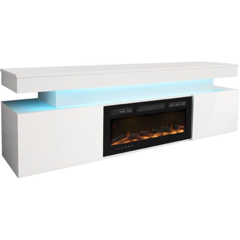 MOBILIER1 Mueble TV Merced N104, Negro + Negro brillante, 190x59x41cm, LED