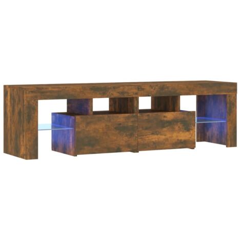 Mueble TV multimedia estante para televisión buffet para televisión comedor salón dormitorio con luces LED roble ahumado 140 x 36,5 x 40 cm marrón 020026721