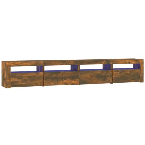 Mueble TV multimedia estante para televisión buffet para televisión comedor salón dormitorio con luces LED roble ahumado 240 x 35 x 40 cm marrón 020026732