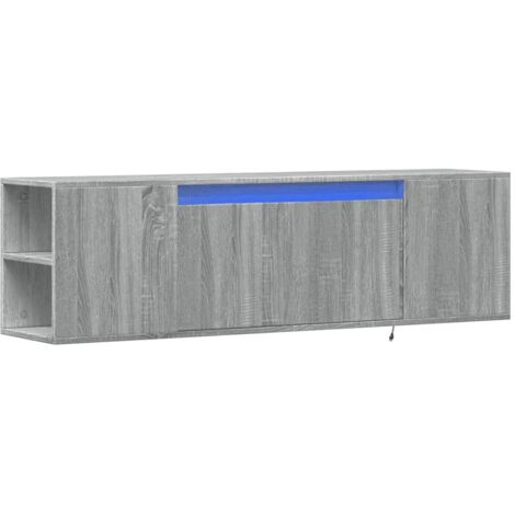 Mueble TV multimedia estante para televisión buffet para televisión comedor salón dormitorio de pared con luces LED sonoma 135 x 31 x 39,5 cm gris 020028041