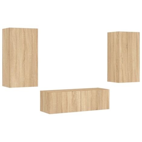 Mueble TV multimedia estante para televisión buffet para televisión comedor salón dormitorio montado en la pared x 3 piezas con luces LED roble sonoma marrón 020028206