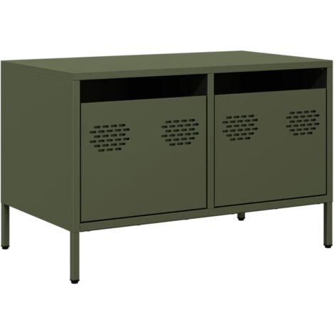 Mueble TV multimedia estante para televisión buffet para televisión comedor salón dormitorio oliva 68 x 39 x 43,5 cm acero laminado en frío verde 020028266