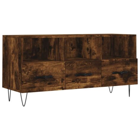 Mueble TV multimedia estante para televisión buffet para televisión comedor salón dormitorio roble ahumado 102 x 36 x 50 cm madera contrachapada marrón 020027303