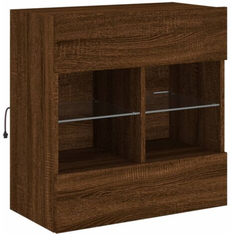 Mueble TV multimedia estante para televisión buffet para televisión comedor salón dormitorio suspendido con luces LED roble 58,5 x 30 x 60,5 cm marrón 020027953