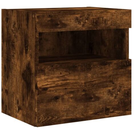 Mueble TV multimedia estante para televisión buffet para televisión comedor salón dormitorio suspendido con luces LED roble ahumado 40 x 30 x 40 cm marrón 020027980