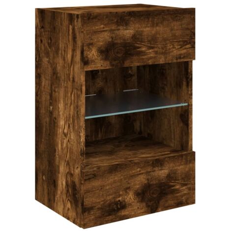 Mueble TV multimedia estante para televisión buffet para televisión comedor salón dormitorio suspendido con luces LED roble ahumado 40 x 30 x 60,5 cm marrón 020027981