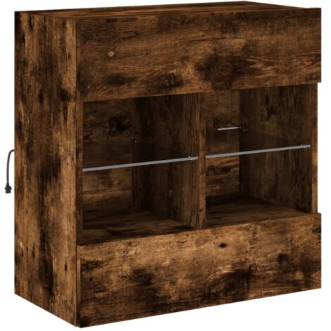 Mueble TV multimedia estante para televisión buffet para televisión comedor salón dormitorio suspendido con luces LED roble ahumado 58,5 x 30 x 60,5 cm marrón 020027986