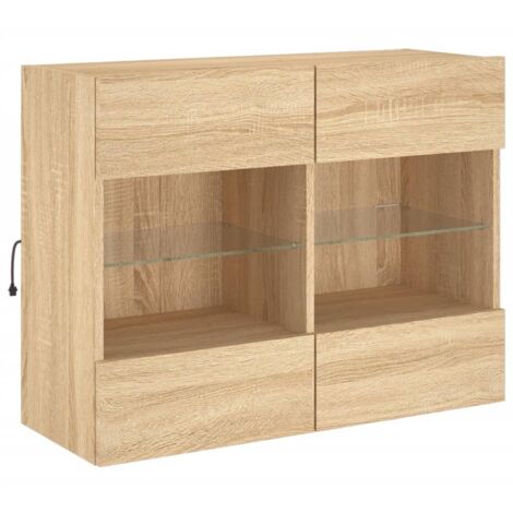 Mueble TV multimedia estante para televisión buffet para televisión comedor salón dormitorio suspendido con luces LED roble sonoma 78,5 x 30 x 60,5 cm marrón 020028023