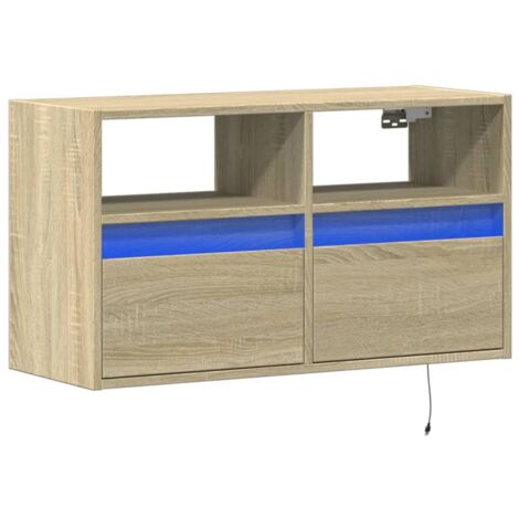 Mueble TV multimedia estante para televisión buffet para televisión comedor salón dormitorio suspendido con luces LED roble sonoma 80 x 31 x 45 cm marrón 020028028