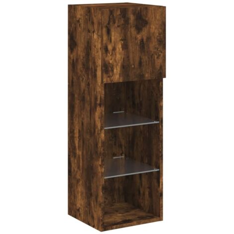 Mueble TV multimedia Estante para TV buffet de televisión comedor salón dormitorio con luces LED roble ahumado 30,5 x 30 x 90 cm marrón 020026739