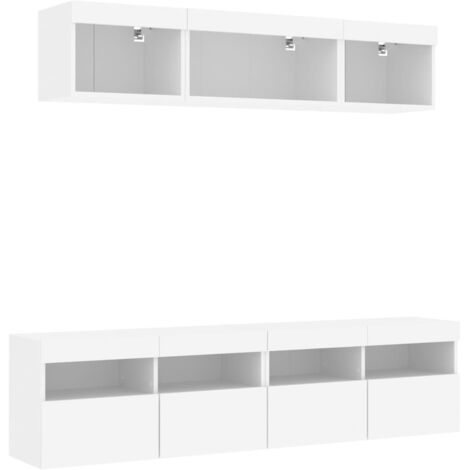 Mueble TV Multimedia Estante TV Buffet TV Comedor Sala Dormitorio con LED 5 Piezas Madera Ingeniería Blanco 020029378