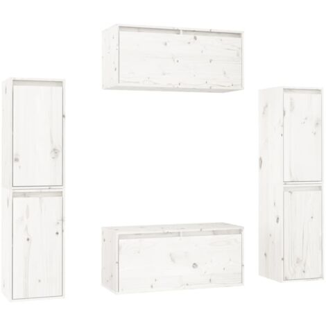 Mueble TV multimedia estantería para televisión buffet comedor salón dormitorio 6 piezas madera maciza de pino blanco 020028795