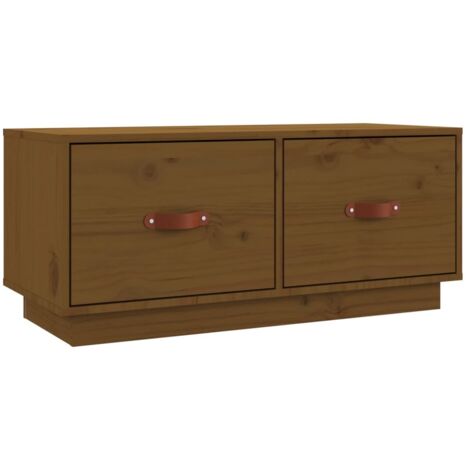 Mueble TV multimedia estantería para televisión buffet comedor salón dormitorio miel 80 x 34 x 35 cm madera maciza de pino marrón 020027720