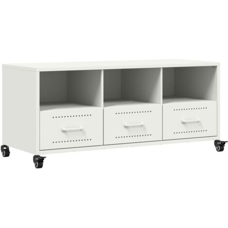 Mueble TV multimedia estantería para televisión buffet para televisión comedor salón dormitorio 100,5 x 39 x 43,5 cm acero blanco 020025536