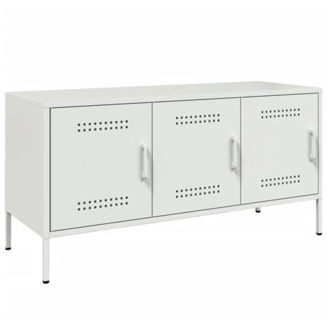 Mueble TV multimedia estantería para televisión buffet para televisión comedor salón dormitorio 100,5 x 39 x 50,5 cm acero blanco 020025542