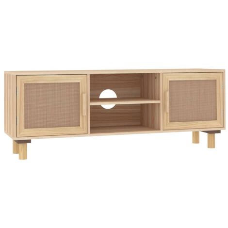 Mueble TV multimedia estantería para televisión buffet para televisión comedor salón dormitorio 105 x 30 x 40 cm madera maciza de pino ratán natural marrón 020025661