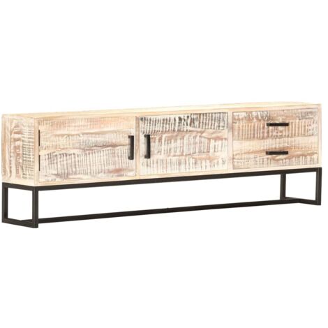 Mueble TV multimedia estantería para televisión buffet para televisión comedor salón dormitorio 140 x 30 x 45 cm madera maciza de acacia blanco 020025913