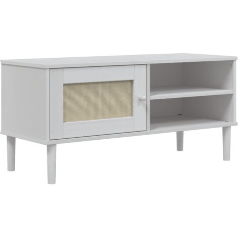 Mueble TV multimedia estantería para televisión buffet para televisión comedor salón dormitorio aspecto ratán 106 x 40 x 49 cm madera maciza pino blanco 020028312