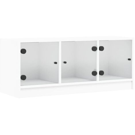 Mueble TV multimedia estantería para televisión buffet para televisión comedor salón dormitorio con puertas de cristal 102 x 37 x 42 cm blanco 020026903