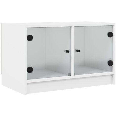 Mueble TV multimedia estantería para televisión buffet para televisión comedor salón dormitorio con puertas de cristal 68 x 37 x 42 cm blanco 020026911