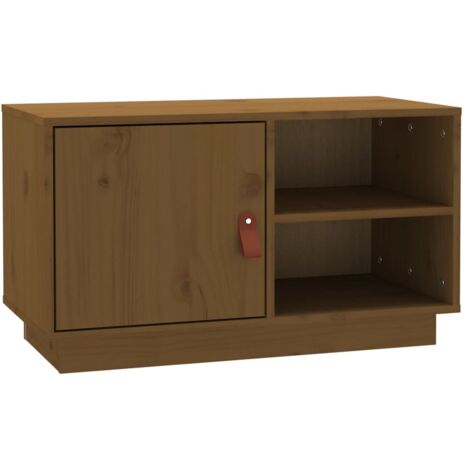 Mueble TV multimedia estantería para televisión buffet para televisión comedor salón dormitorio miel 70 x 34 x 40 cm madera maciza de pino marrón 020027714