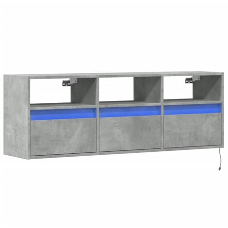 Mueble TV multimedia estantería para televisión buffet para televisión comedor salón dormitorio montado en la pared con luces LED 130 x 31 x 45 cm gris 020027859