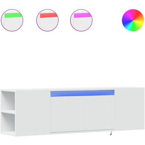 Mueble TV multimedia estantería para televisión buffet para televisión comedor salón dormitorio montado en la pared con luces LED 135 x 31 x 39,5 cm blanco 020027862