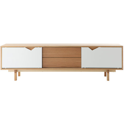 Mueble TV nórdico modular blanco y roble ACOUSTIC - Madera clara / blanco