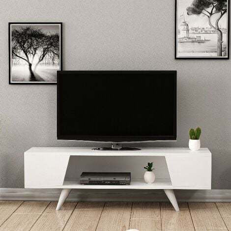 Mueble TV Nouby - con Compartimientos - para Salon - Blanco en Madera, 120 x 35 x 38 cm