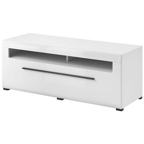 Mueble TV Ophsalu 104, Blanco + Blanco brillante, Número de puertas: 0, Número de cajones: 0, 160x52x50cm