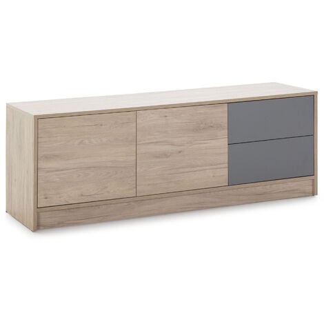 VS VENTA-STOCK Mueble TV Panama 2 cajones 2 Puertas, Color Madera y Gris, 136 cm (Ancho) 40 cm (Profundo) 51 cm (Altura)