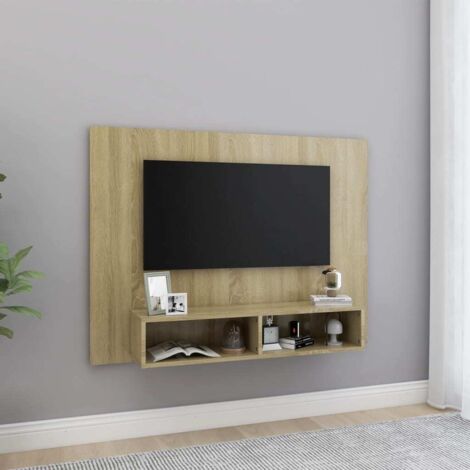 Mueble TV pared madera contrachapada roble 120x23,5x90cm