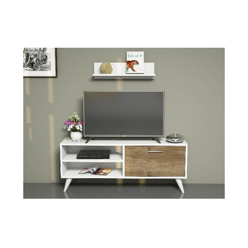 

Mueble TV Party Moderno - con Puerta, Compartimientos - para Salon - Blanco en Madera, 120 x 29,7 x 48,6 cm