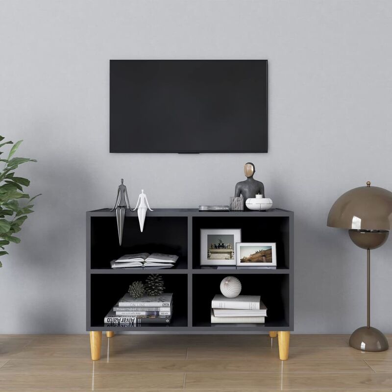 

Mueble TV patas de madera maciza gris brillante 69,5x30x50 cm