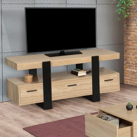 IDMARKET Mueble TV PHOENIX con cajones de madera y negro 116 cm