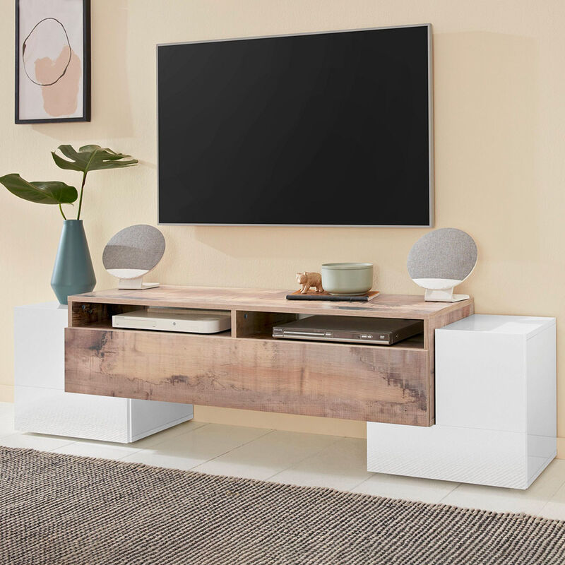 

Mueble TV puerta abatible 2 compartimentos abiertos diseño 170cm Pillon Acero L