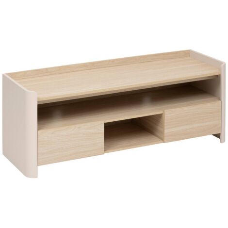 Mueble tv redondo blanco marfil y madera - 5five
