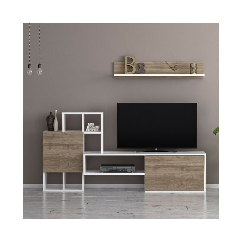 

Mueble TV Rinaldo Moderno - con Puertas, Estante, Compartimientos - para Salon - Blanco, Nogal en Madera, 160 x 30 x 78,2 cm