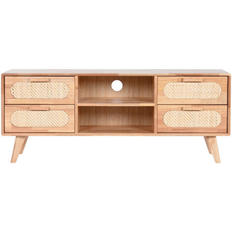 Mueble Tv Rubberwood Ratan 120X30X48 Natural