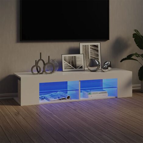 MAISON CHIC Mueble TV salón con luces LED - Mesa de TV - Mueble de televisión blanco brillante 135x39x30 cm DSA51985 MaisonChic