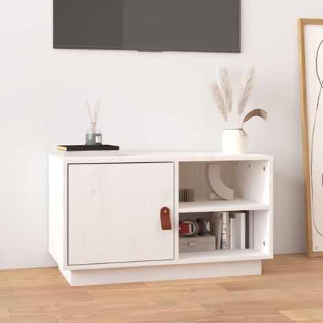 Mueble TV 150 cm ancho KAREN. Mueble televisión rústico moderno color Blanco  Pino con detalles decorativos.